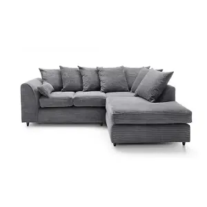 Lennox Jumbo Cord Corner Sofa Right hand facing Chaise Grey