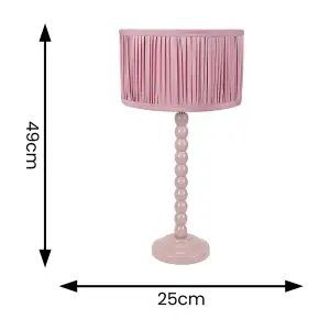 ValueLights Bobbins Painted Rose Table Lamp with Ruched Pleated Blush Pink Drum Lamp Shade