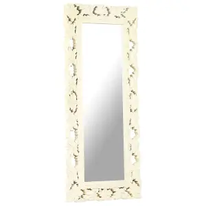 Berkfield Hand Carved Mirror White 110x50 cm Solid Mango Wood