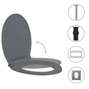 vidaXL Soft-Close Toilet Seat Quick Release Grey Oval