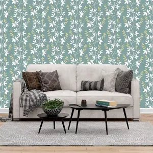 A Street Prints Simplistic Flower Print Teal Wallpaper Naturistic Paste The Wall