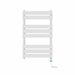 Rinse Bathrooms 800x500mm White Designer Flat Panel Electric Heated Towel Rail Thermostatic Timer Bathroom Towel Radiator 400W