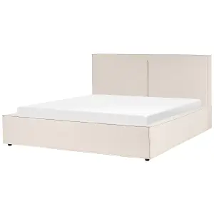 Fabric EU Super King Size Ottoman Bed Beige MOISSAC