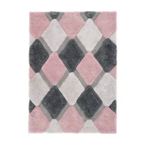 3D Shaggy Blush Rug, Geometric Optical/ (3D) Rug, Modern Shaggy Sparkle Rug for Bedroom, & Dining Room-60cm X 110cm