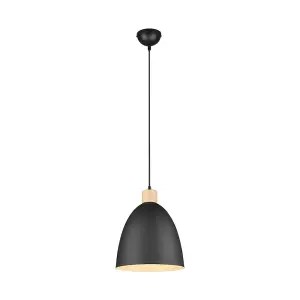 Luminosa Jagger Modern 25cm Dome Pendant Ceiling Light Black Matt - UK Stock