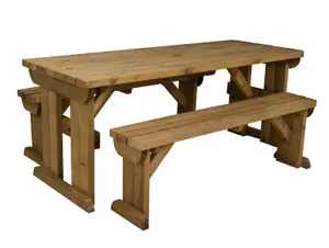 Yews Picnic Bench - Wooden Garden Table and Bench Set (5ft, Rustic brown)