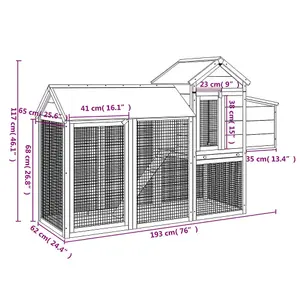 Chicken Coop Brown 193x65x117 cm Solid Wood Pine