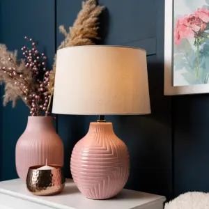 Litecraft Ceramic Pink Rustic Embossed Table Lamp