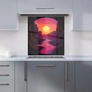 Synthwave Canyon Sunset Premium Glass Kitchen Splashback W600mm x H650mm