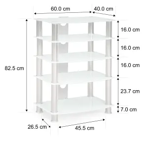 Centurion Supports Galago 5-Shelf White with Silver Legs Flat Screen TV, Hi-Fi, AV Rack Glass Stand