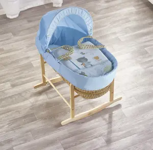 Kinder Valley Tiny Ted Blue Palm Moses Basket with Rocking Stand Natural