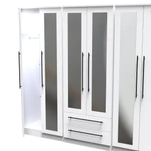 Howard Tall 6 Door 2 Drawer 2 Mirror Wardrobe in White Ash (Ready Assembled)