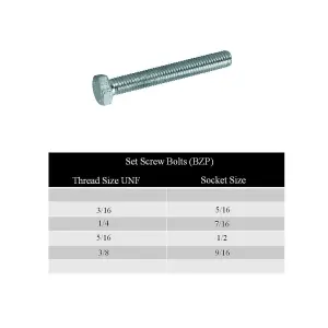 5 x Hex Head Set Screw Bolts 3/8 x 3" UNF, Fully Threaded