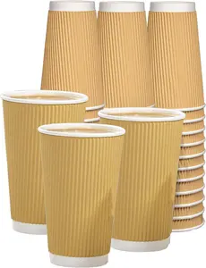 16oz Disposable Paper Coffee Cups Takeaway Coffee Tea Ripple Cups for Hot and Cold Drinks (Pack of 100)