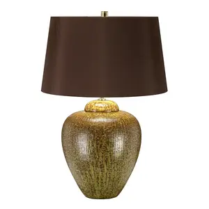 Table Lamp Green Brown Glaze Finish Brown Tapered Cylinder Shade LED E27 60W