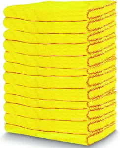 12pk Yellow Dusters, 100% Cotton Cleaning Cloths 50 x 40cm, Lint Free Cloths for Oiling Wood, Dusters for Cleaning Surfaces Glass