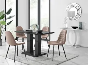 Furniturebox Imperia 4 Modern Black High Gloss Dining Table and 4 Cappuccino Corona Black Leg Chairs