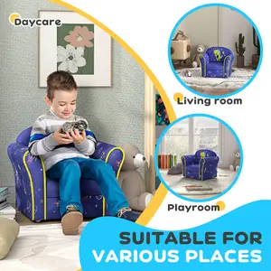 AIYAPLAY Kids Sofa Chair with Planet Dinosaur Design for Bedroom, Playroom, Blue