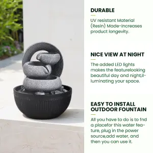 Grey LED Lighting Garden Landscaping Fountain Resin Rock Waterscape