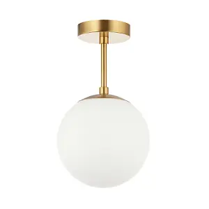 Traditional Glass Globe IP44 Bathroom Ceiling Light Fixture in Brushed Gold