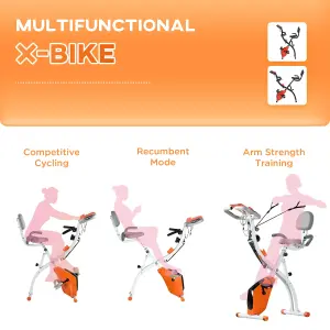 HOMCOM 2-In-1 Folding Exercise Bike with 8-Level Magnetic Resistance Orange