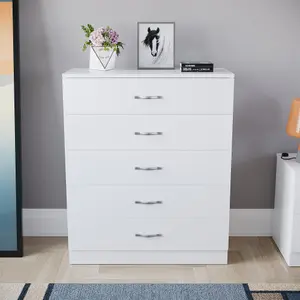 Vida Designs Riano White 5 Drawer Chest (H)900mm (W)750mm (D)360mm