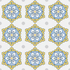 QuoteMyWall Yellow & Blue Vintage Tile Stickers Pack Peel & Stick Tile Decals For Kitchen & Bathroom (16 Pack)