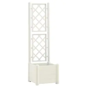 Berkfield Garden Planter with Trellis 43x43x142 cm PP White