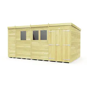 DIY Sheds 13x8 Pent Shed - Double Door With Windows