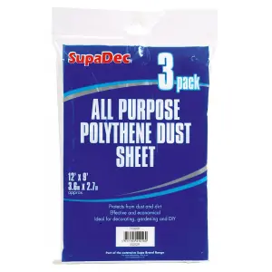 SupaDec All Purpose Polythene Plastic Dust Sheets (Pack Of 3) White (One Size)