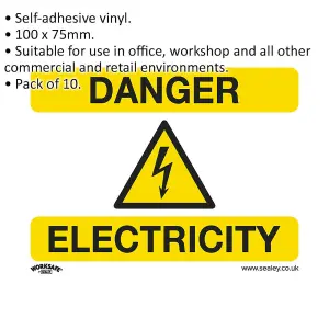 10 Pack of Self-Adhesive Danger Electricity Safety Signs - 100 x 75mm