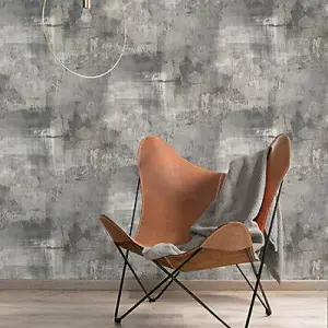 GoodHome Elmas Grey Concrete effect Textured Wallpaper