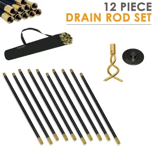 12 Piece 9m Drain Rods Plumbing Rod Set Cleaning Drainage Worm Screw Plunger .