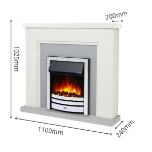 Bempton Electric Fireplace Suite - White top, Grey hearth, Chrome fire