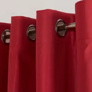 Kids Blackout Eyelet Curtains Thermal Pair of Ring Top Panels, Red - 46X72"