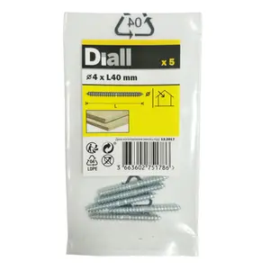 Diall Zinc-plated Carbon steel Dowel screw (Dia)4mm (L)40mm, Pack of 5