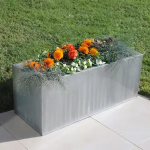 100cm Zinc Galvanised Brushed Silver Trough Planter