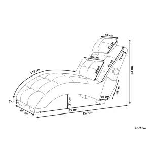 Velvet Chaise Lounge with Bluetooth Speaker USB Port Grey SIMORRE