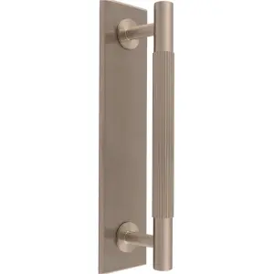 Lined Reeded Drawer Pull Handle & Matching Backplate - Satin Nickel 200 x 40mm