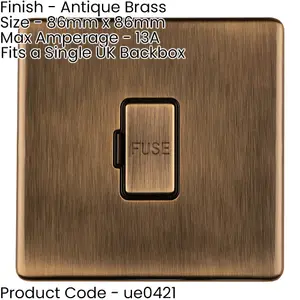 2 PACK 1 Gang 13A Unswitched Fuse Spur SCREWLESS ANTIQUE BRASS Mains Isolation