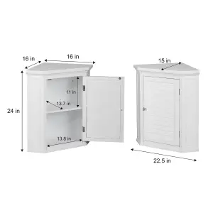 Teamson Home Bathroom Corner Wall Cabinet, Wooden Cabinet with Shutter Door, Bathroom Storage, White