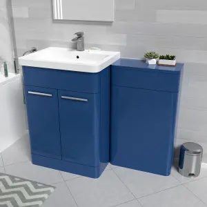 Nes Home Matt Blue 1100mm Freestanding Cabinet Ceramic Basin & WC Unit