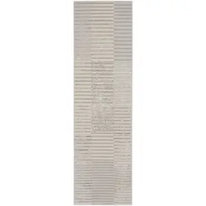 Silver Grey Striped Modern Living Room Bedroom & Dining Room Rug-160cm X 221cm