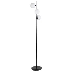 First Choice Lighting Pair of Black Floor Lamp with Opal Globe Shades