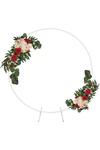 Round Arch Stand Flower Balloon Plants Vine Climbing Metal Frame With Floor Base - 200cm, White