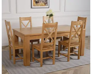 Dakota 182 x 92 cm Chunky Oak Large Dining Table and 6 Chairs Dining Set with Berkeley Chairs