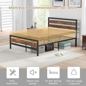 Costway Metal Bed Frame Double Bed Industrial Platform Bed w/ Headboard and Footboard