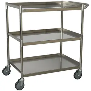 Versatile 3-Level Stainless Steel Workshop Trolley with 30kg Capacity Shelves