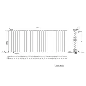 Rinse Bathrooms 600x1593mm Anthracite Horizontal Designer Radiator Double Column Oval Panel Bathroom Radiators