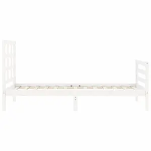 Berkfield Bed Frame with Headboard White Single Solid Wood